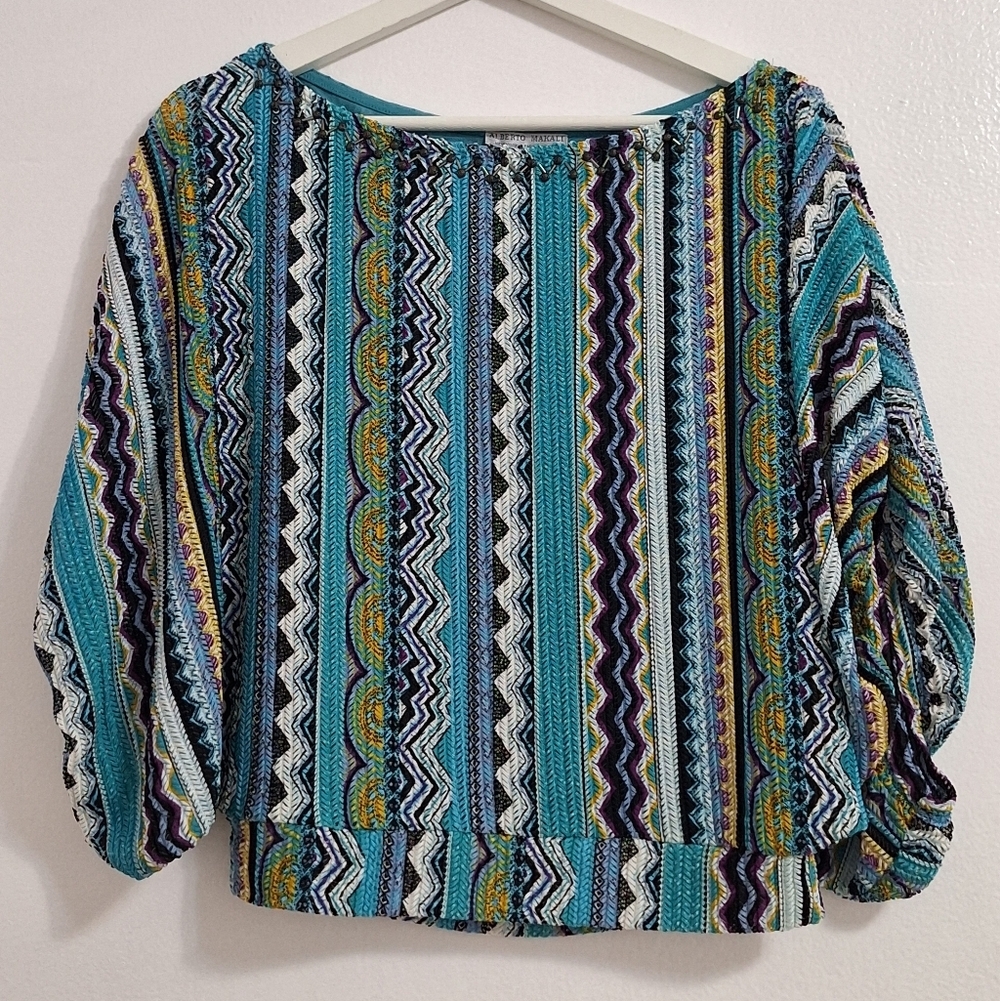 ALBERTO MAKALI Blue and Green Striped Blouse